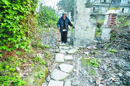 昨日，大渡口區(qū)，徐建高老人走在他鋪成的石子路上。 記者 張路橋 攝