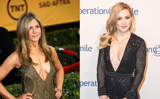 Jennifer Aniston & Kate Hudson出席重要場合也穿低胸裝。（圖片來源：臺灣東森新聞云）