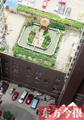 鄭州匯港新城小區業主吳先生投資20萬元建的樓頂景觀