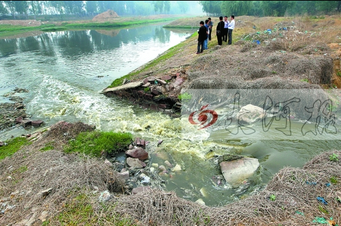 馬頭崗污水處理廠一處溢流口排放污水，異味明顯。