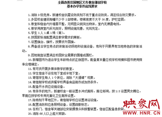 全面改善貧困地區(qū)義務(wù)教育薄弱學(xué)校基本辦學(xué)條件底線要求