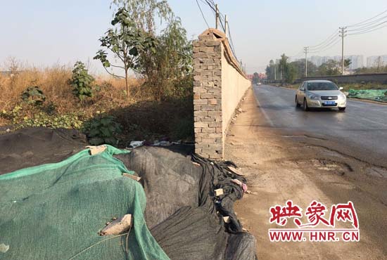 一墻之隔，一邊是道路，一邊是垃圾和荒草，市民質疑其為遮羞墻。