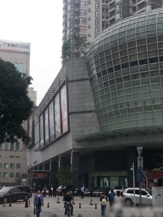 一輛停在停車位上的寶馬轎車，被墜落的樹枝砸中，樹枝徑直插入車內，現場引發不少市民圍觀拍照。