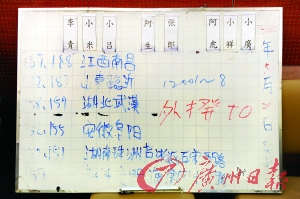 警方繳獲的團伙分工區域及工分板。廣州日報記者莫偉濃攝